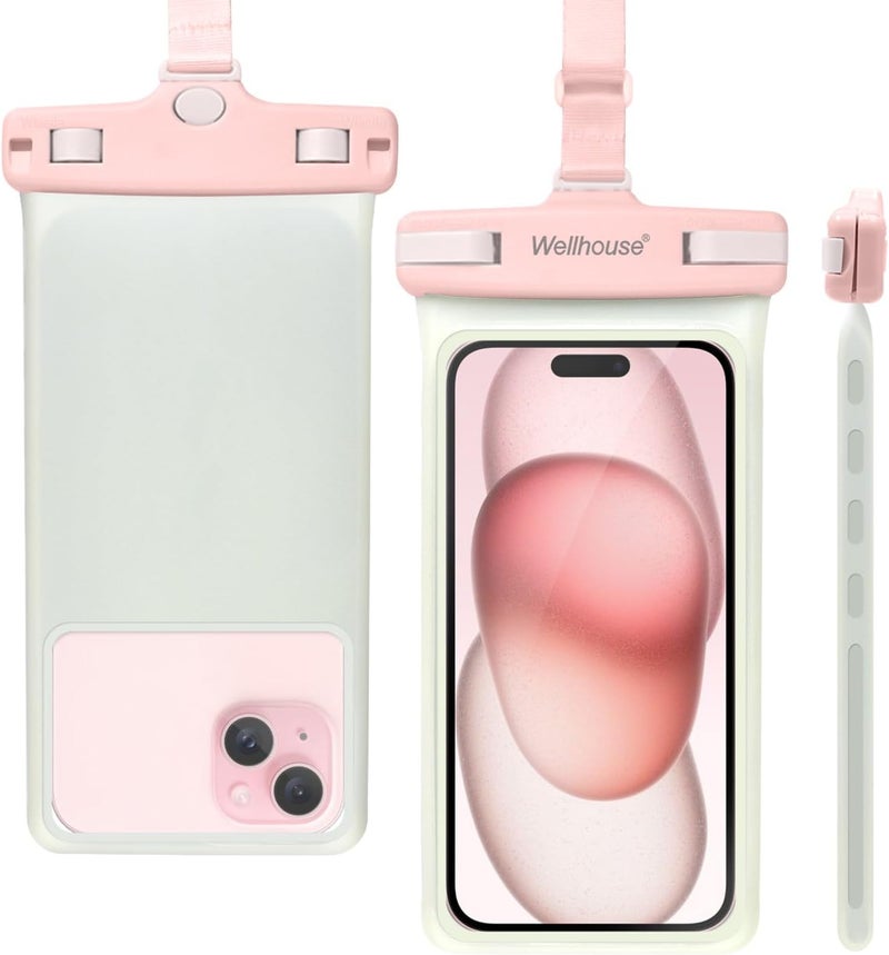 Wellhouse Waterproof Phone Pouch, Waterproof Phone Case for iPhone 16 15 14 13 12 Pro Max XS Samsung, IPX8 3D Cellphone Dry Bag Beach Essentials (1 Pack - Luminous Pink7.0, 7 inch) - Image 1